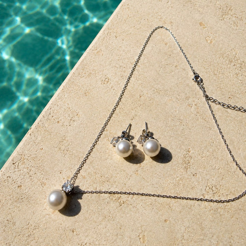 Boucles d'Oreilles Perle et Moissanite en Argent 925
