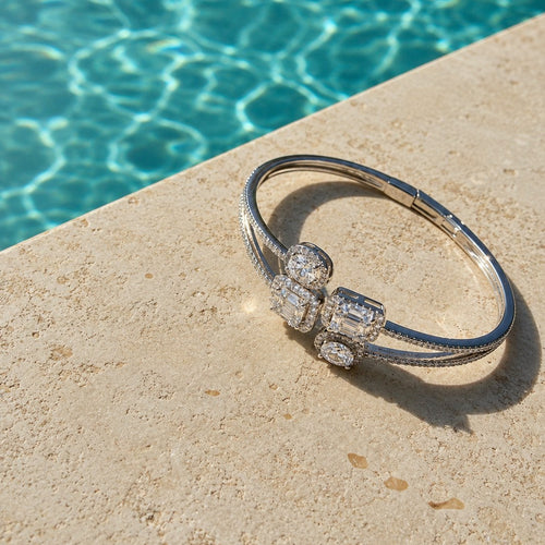 Bracelet Jonc Halo en Argent 925 et Moissanite