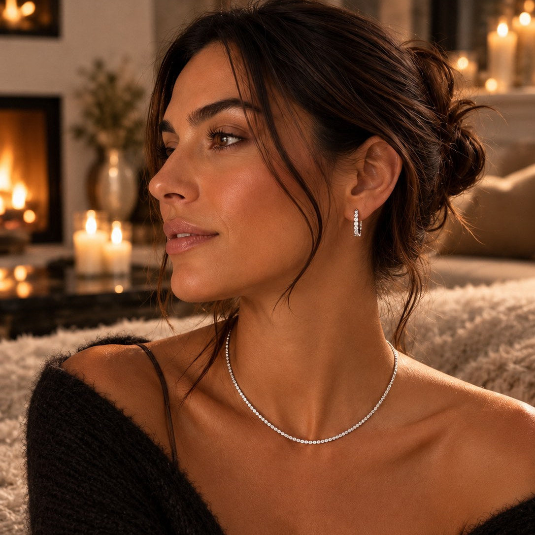Collier Rivière Tennis en Argent 925 et Moissanite – porté