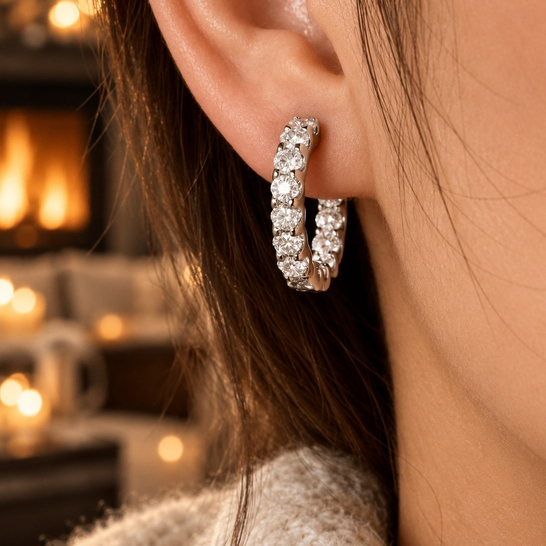 Créoles Éternité en Argent 925 et Moissanite – portées